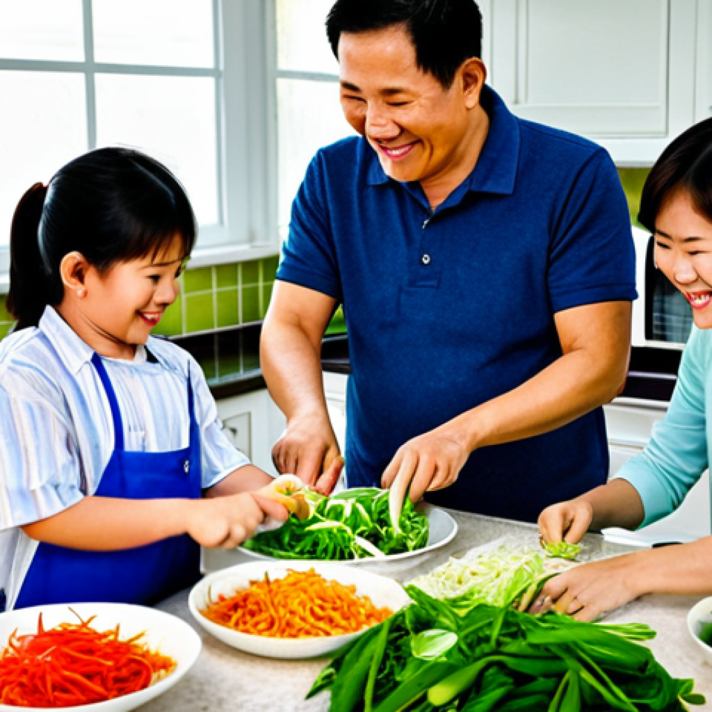 전세계 문화 비교 - Family Meal Preparation**
"A vibrant scene of a Vietnamese family preparing a meal together in thei...