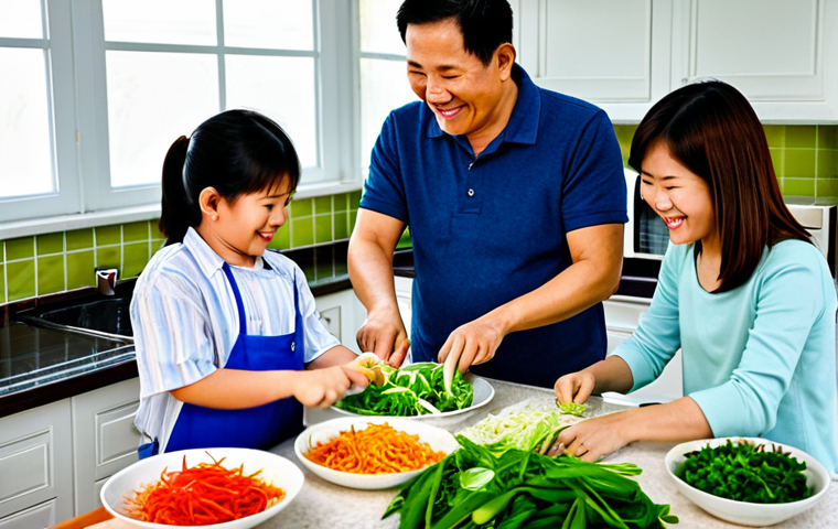 전세계 문화 비교 - Family Meal Preparation**
"A vibrant scene of a Vietnamese family preparing a meal together in thei...